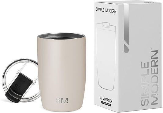 Simple Modern Travel Coffee Mug Tumbler with Flip Lid | Reusable Insulated Stainless Steel Cold Brew Iced Coffee Cup Thermos | Gifts for Women Men Him Her | Voyager Collection | 12oz | Almond Birch