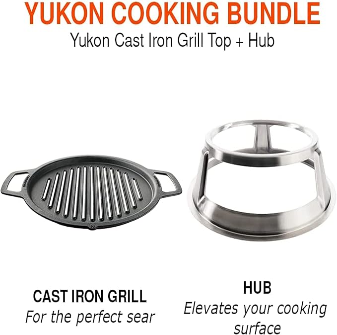 Solo Stove Yukon Grill Top and Hub, Cast Iron Cooktop with Stainless steel Hub for 8”Elevation, Addition for Yukon Fire Pit, Weight: 21.5lbs, Diameter: 17.5"