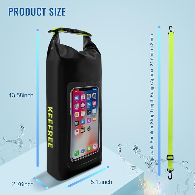 Waterproof Dry Bag,Roll Top Waterproof Backpack Phone Case Pouch for Travel,Kayaking,Rafting,Camping,Surfing,Boating,Hiking,Beach and Fishing (2 L Black+Green)