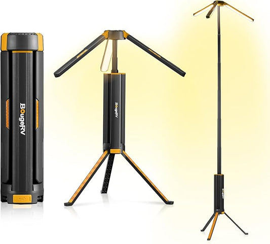 BougeRV Telescopic Camping Light, 15600mAh Collapsible Outdoor Light, Rotatable Electric Lantern, IP54 Waterproof Flashlight, Cordless Camping Tent Lamp for Emergency, Camping, Hiking(Black)