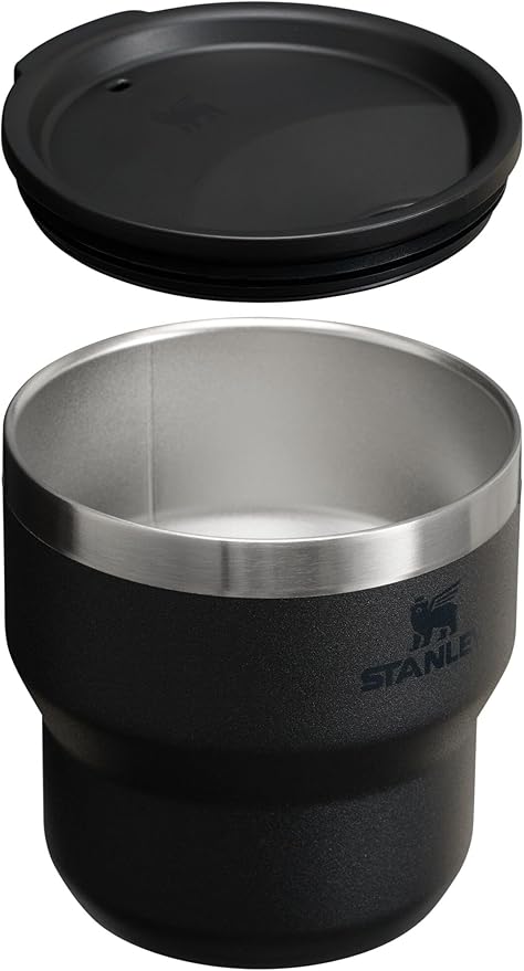 STANLEY Stay-Hot Stacking Camp Cup 10 oz | Press In Drink Through Lid | Cup for Coffee, Tea and Drinks | Insulated Stainless Steel Coffee Mug | BPA-Free | Black 2.0