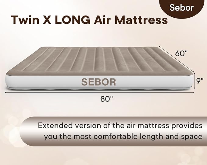 Camping Air Mattress Queen, Height 9" Durable Queen Airbed, Inflatable Blow Up Mattress Raised Airbed with Storage Bag, Portable Air Bed for Camping Travel and Home, 660 lb MAX (No Pump)
