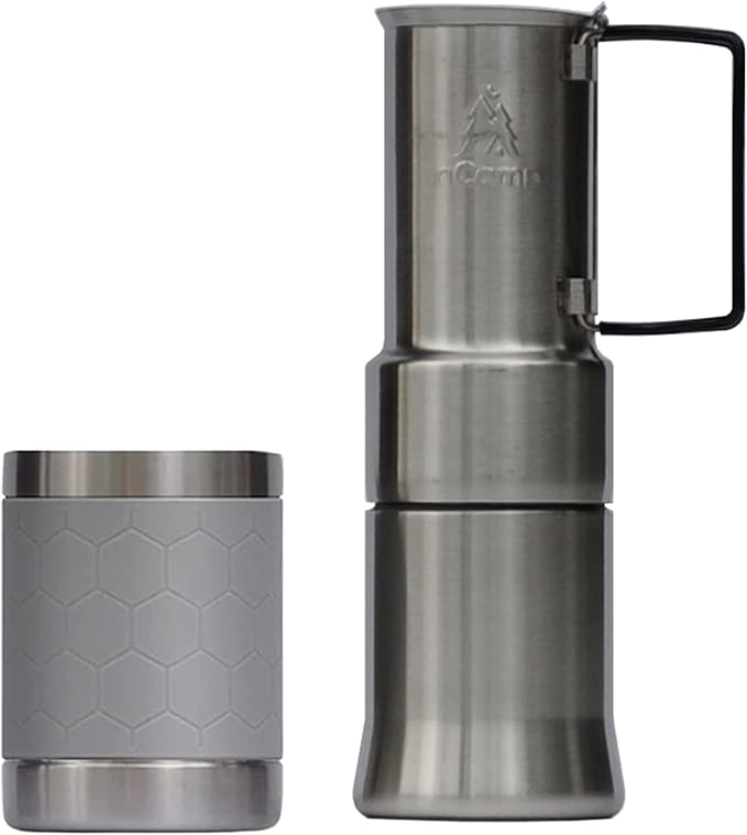 nCamp - Café, Portable Coffee Maker, Portable Espresso Machine, Compact Camping Coffee Maker, Stainless Steel Travel Coffee Maker with Camping Coffee Cup, Reusable, 12 oz