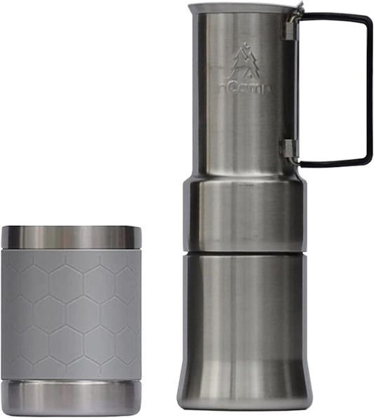 nCamp - Café, Portable Coffee Maker, Portable Espresso Machine, Compact Camping Coffee Maker, Stainless Steel Travel Coffee Maker with Camping Coffee Cup, Reusable, 12 oz