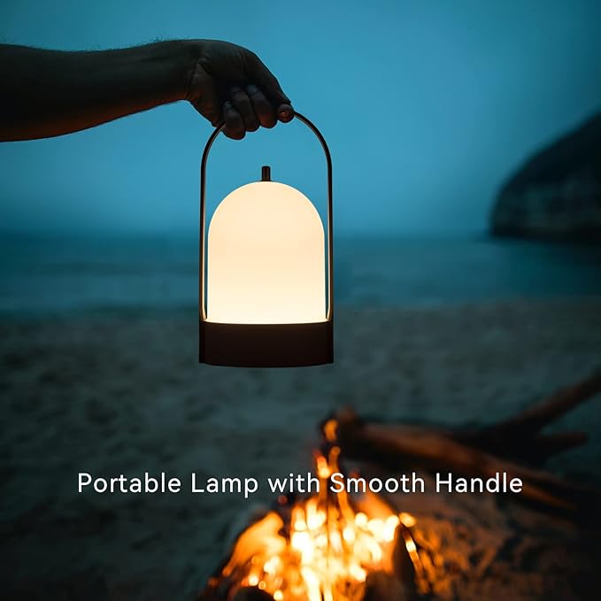 Tubicen Portable LED Cordless Rechargeable Lantern Table Lamp, 4000mAh Powerful Battery Operated Black Bedside Table Lamp, 4 Levels Touch Dimmable Night Light for Home Camping Restaurant Desk Balcony