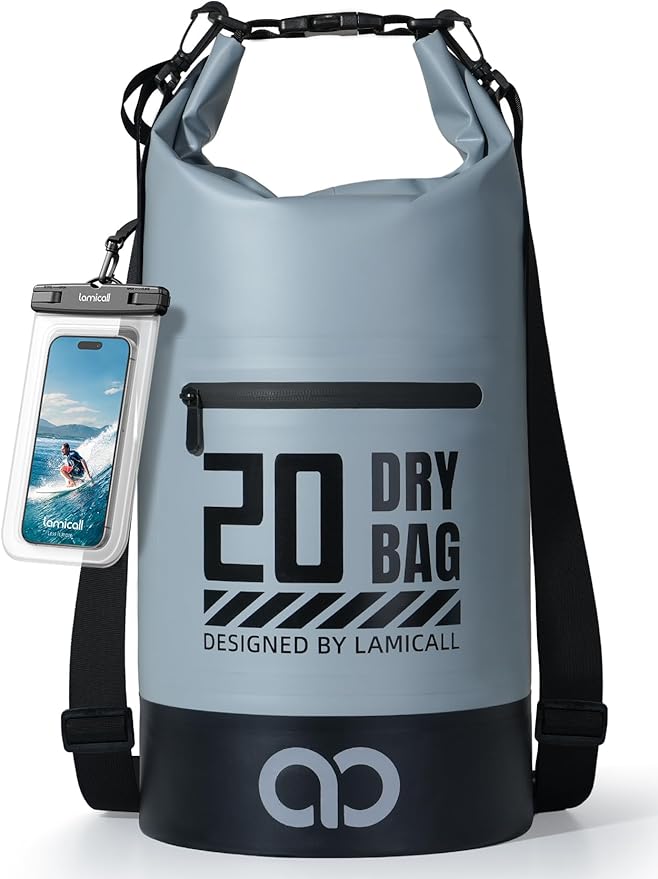Lamicall Dry Bag Waterproof Backpack - [Zippered Pocket] 10L/20L Roll Top Waterproof Bag with Water proof Phone Case, Floatable Drybag for Swimming, Boating, Kayaking, Camping, Beach