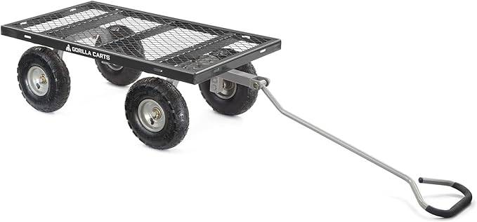 Gorilla Carts Steel Utility Cart, Garden Wagon w/Handle & Removable Sides, Up to 800 Lbs - Heavy-Duty Gardening Equipment for Yard, Lawn, and Outdoor Use