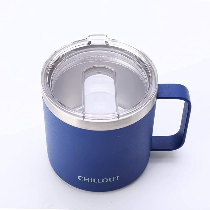 CHILLOUT LIFE 16 oz (Set of 2) Stainless Steel Vacuum Insulated Coffee Mug with Handle and Lid, Large Thermal Camping Coffee Mugs with Sliding Lid for Men & Women