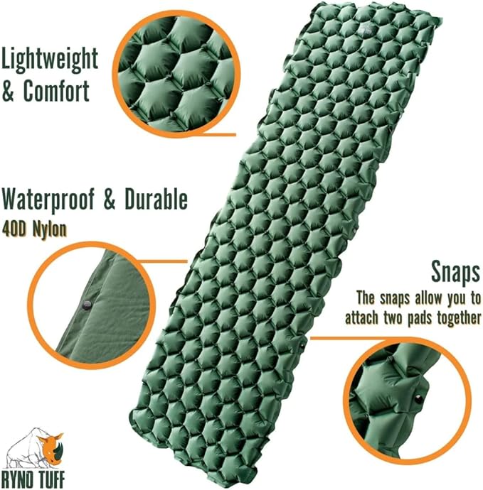 Camping Sleeping Pads and Camping Pillow Set - Ultralight Sleeping Pad for Camping, Backpacking Pad and Hiking Sleeping Pad- Ultralight and Packable Floor Sleeping Mat and Pillow Set