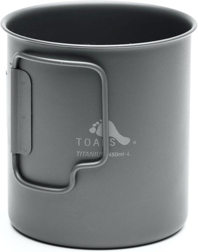 TOAKS Ultralight 450ml Titanium Cup – Camping Mug with Foldable Handles, 48g, Backpacking & Hiking Gear