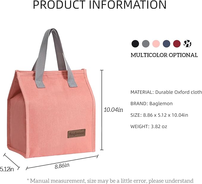 Lunch bag, Insulated Lunch Bag for Women Men, Lunch Containers Reusable Lunch Tote Bags for Work, Travel, Outdoor (Pink)