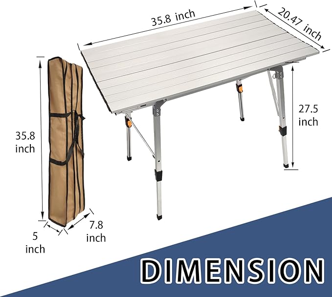 CampLand Aluminum Table Height Adjustable Folding Table Camping Outdoor Lightweight for Camping, Beach, Backyards, BBQ, Party
