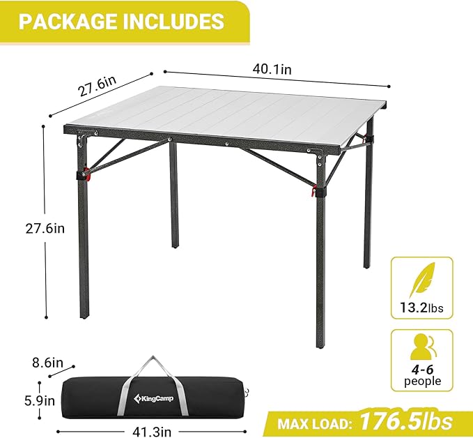 KingCamp Aluminum Folding Camp Table - Lightweight, Portable, Roll Up for Outdoor Camping, Picnic, Barbecue