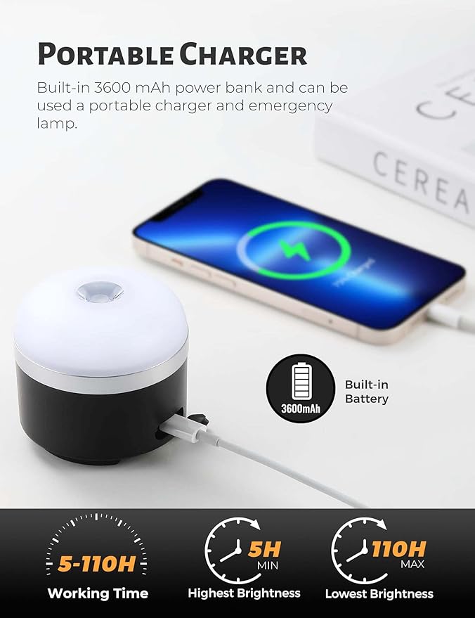 Camping Lantern, 600LM Camping Lights, 5 Light Modes Rechargeable Lantern Waterproof Mini Flashlight Emergency Lights for Home Power Failure, Camping Hanging, Car Camping (Black)