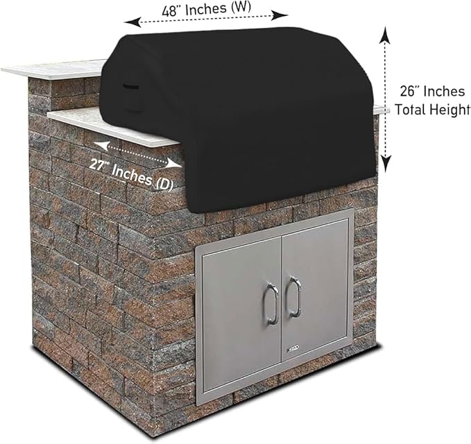 Covers & all Built-in Outdoor Grill Cover, Durable 12 Oz Waterproof Cover Max Material with Air Pocket & Elastic for Snug Fit (48" W x 27" D x 26" H Inches, Black)