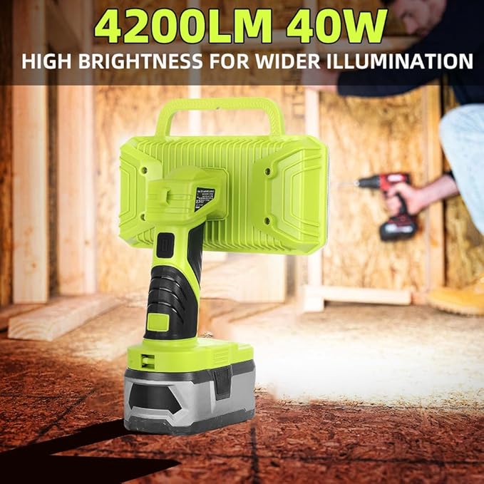 Work Light for RYOBI 18V Battery, 4200LM 40W Cordless LED Light Outdoor Jobsite Light Flashlight, 90 Degree Pivoting Head for Hiking Car Respir Camp Garage Emergrncy Lighting (Batteries Not Included)