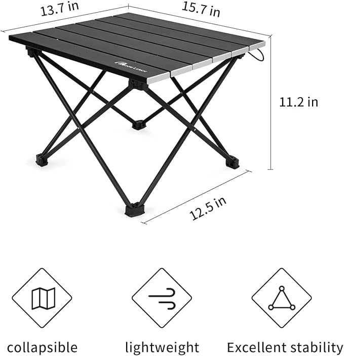 MOON LENCE Folding Beach Table, Small Folding Table, Outdoor Ultralight Aluminum Camping Table, Portable Compact Backpacking Table, Travel Table for Beach, Picnics, Cooking, Hiking