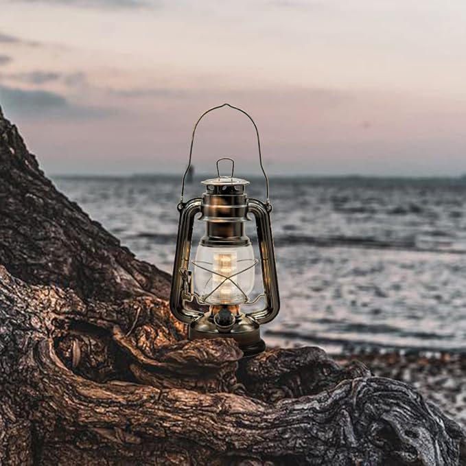 YAKii LED Vintage Lantern Metal Hanging Hurricane Lantern 12 LED Dimmer Switch Warm White Battery Operated Lantern Power Outage Indoor Camping Lighting Outdoor Brooklyn Lantern Decoration(Copper)