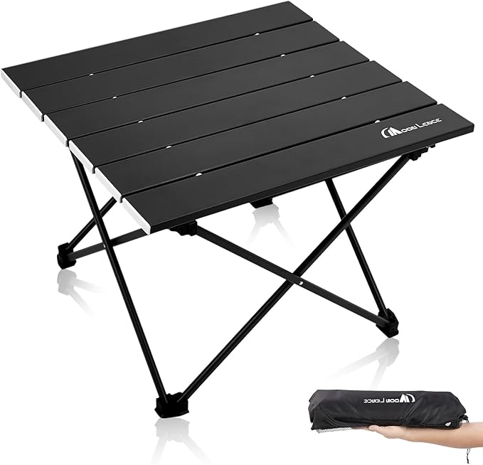 MOON LENCE Folding Outdoor Aluminum Camping Table Portable Ultralight Compact Backpacking Travel Table for Beach, Picnics, Hiking (Black, Middle)