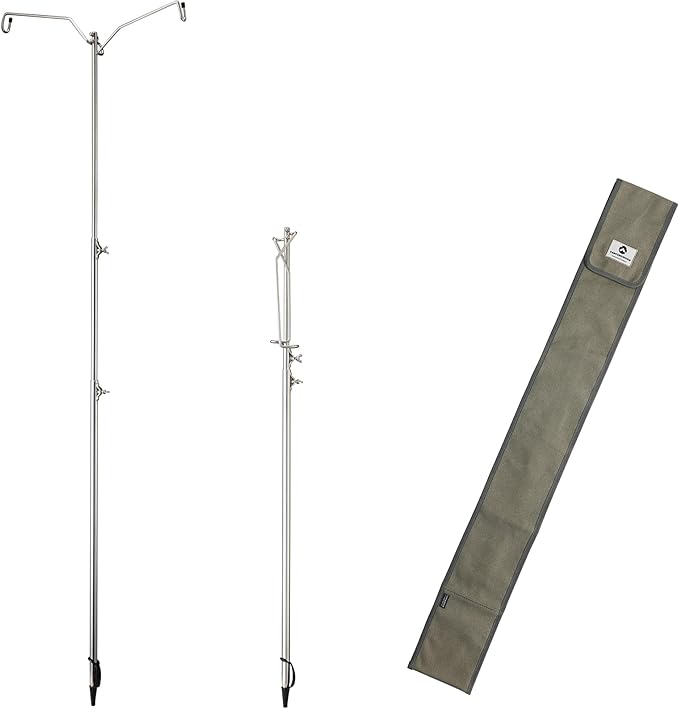 camping moon CAMPINGMOON Heavy Duty Stainless Steel Lantern Pile Driver Height Adjustable with Tripod Stand and Storage Bag D-240, D-243