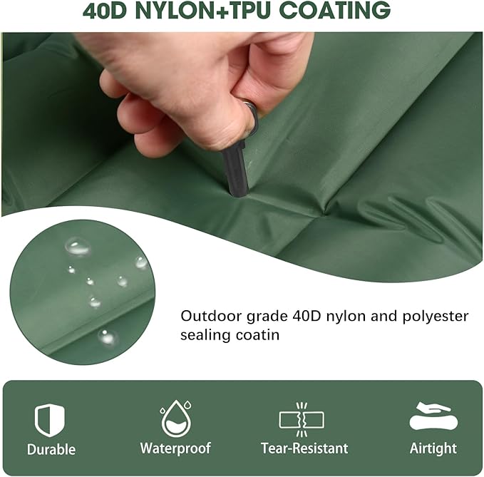 Double Sleeping Pad for Camping, Ultralight Camping Mattress with Pillow, Built-in Foot Pump, Thick Self-Inflatable 2-Person Portable Mat for Backpacking Hiking Car Traveling Beach Tent