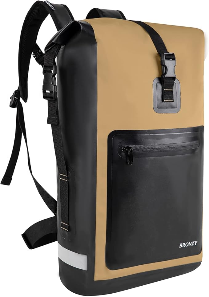 Waterproof Backpack Waterproof Bag Dry Bags 30L Roll Top Closure Travel Bags For Kayaking Camping Boating Hiking Beach (Khaki)