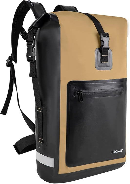 Waterproof Backpack Waterproof Bag Dry Bags 30L Roll Top Closure Travel Bags For Kayaking Camping Boating Hiking Beach (Khaki)