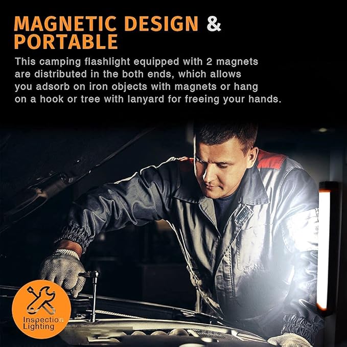 Rechargeable Magnetic Work Light, LETOUR USB Rechargeable LED Camping Light, Multifunctional Camping Flashlight, Portable Waterproof Hanging Magnetic Power Bank for Hiking, Home, Outdoor Night Fishing