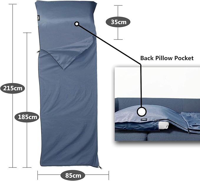 Frelaxy Sleeping Bag Liner, XL Travel Sheet & Camping Sheet for Backpacking, Hotel, Hostels & Traveling, Comfy & Easy Care, Full-Length Zipper/No Zipper