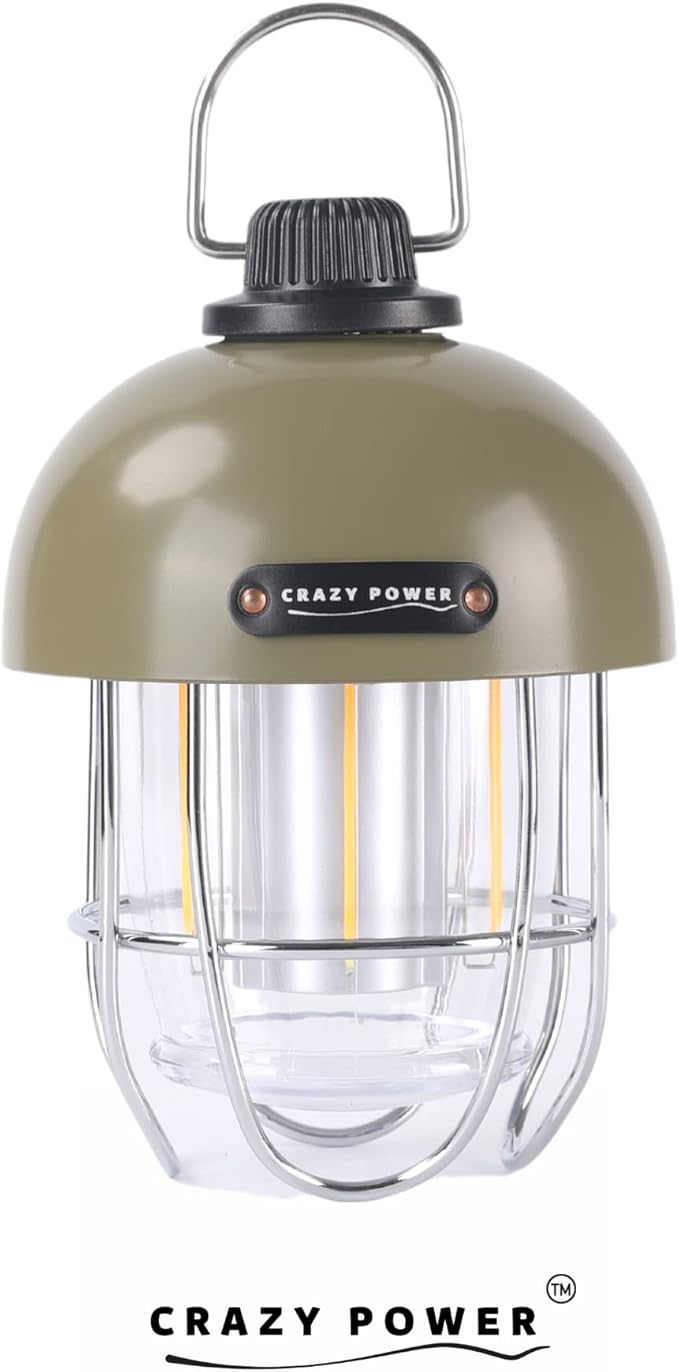 Crazy Power Camping Lantern Rechargeable LED Camping Light Premium Vintage Light 4500 mAh High Capacity Dimmable 3 Light Modes Waterproof for Camping Hiking Fishing Power Outages (CPG100 Green)
