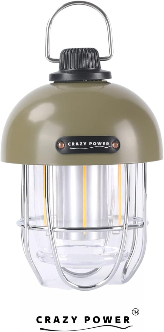Crazy Power Camping Lantern Rechargeable LED Camping Light Premium Vintage Light 4500 mAh High Capacity Dimmable 3 Light Modes Waterproof for Camping Hiking Fishing Power Outages (CPG100 Green)