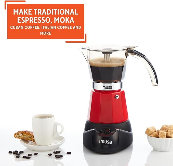 Imusa 6 or 3cup Electric Espresso Maker, Red