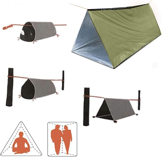 Emergency 2 Person Ultralight Survival Shelter, Tube Tent with Space Blanket for Camping, Hiking