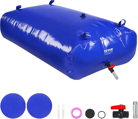 VEVOR 540L/142.7 Gallon Water Storage Bladder, RV Water Tank, 1000D Blue PVC Collapsible Water Storage Containers, Large Capacity Soft Water Bag, Portable Water Bladder, Garden Irrigation,Camping