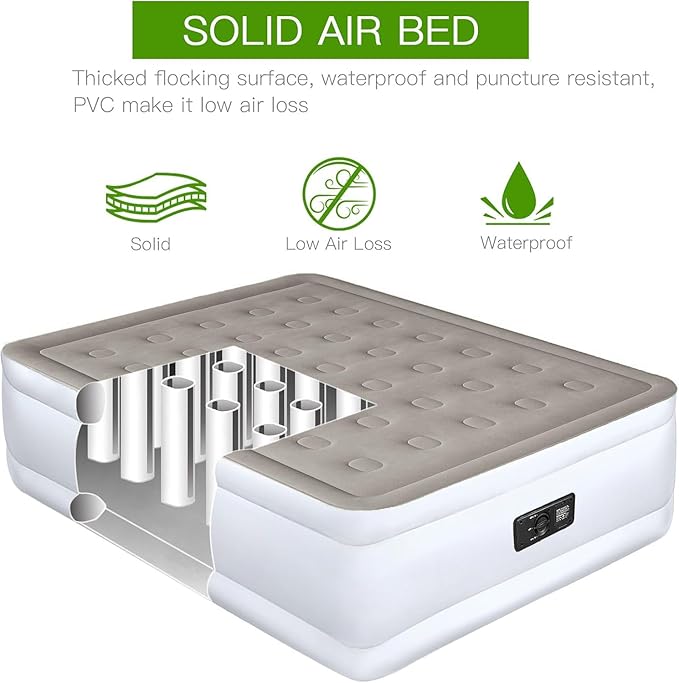 YENING Full Size Air Mattress with Built in Pump Raised Double Blow up Bed Inflatable Camping Airbed Electric 18 Inch Tall Grey