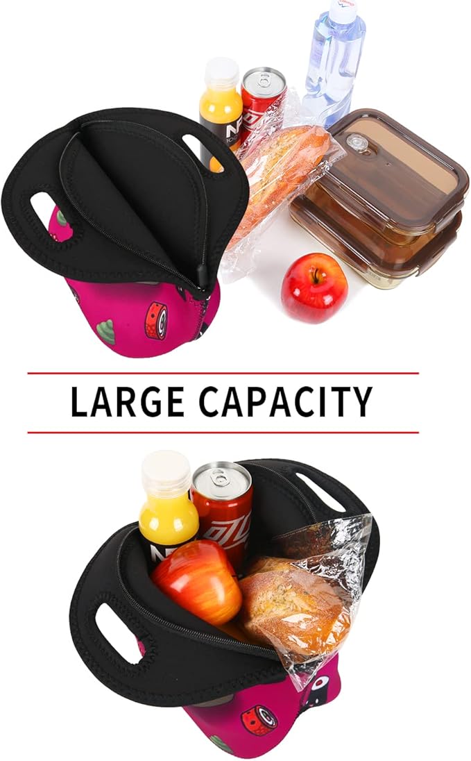 Violet Mist Neoprene Lunch Bag Washable Cute Sushi lunch HandBags Tote Reusable Thermal Insulated Lunch Bag Tote Cooler Lighweight lunch bag for Women Work Picnic Thanksgiving Christmas Gift