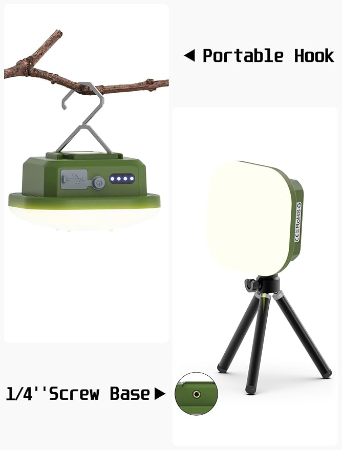 Rechargeable Camping Lights, 800LM, Hanging Tent Lights with Magnet,5 Lighting Mode LED Camping Lantern, 4500mAh, IP54 Waterproof Portable Red Flashlight for Hurricane, Outdoor, Fishing