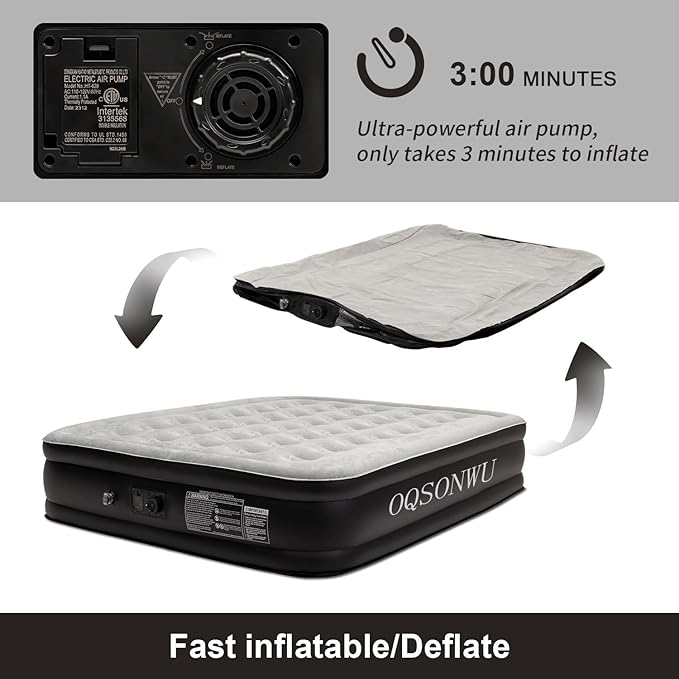 Air Mattress 16" Air Bed Queen with Built in Pump, Foldable Portable Queen Inflatable Mattress, 660 lbs Weight Capacity Blow Up Air-Mattress Suitable for Guests, Indoors and Camping