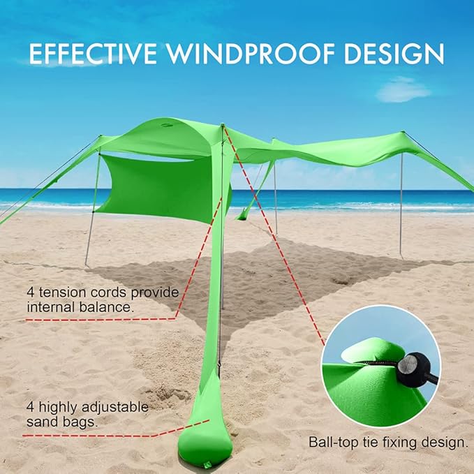 Beach Canopy Tent Shade with Sidewalls 10x10FT, 6.6FT Tall, UPF50+ Sun Shelter, Windproof & Water Resistant, Includes Guylines Sand Shovel Stability Poles, Easy Up for Beach Outdoor Camping Backyard