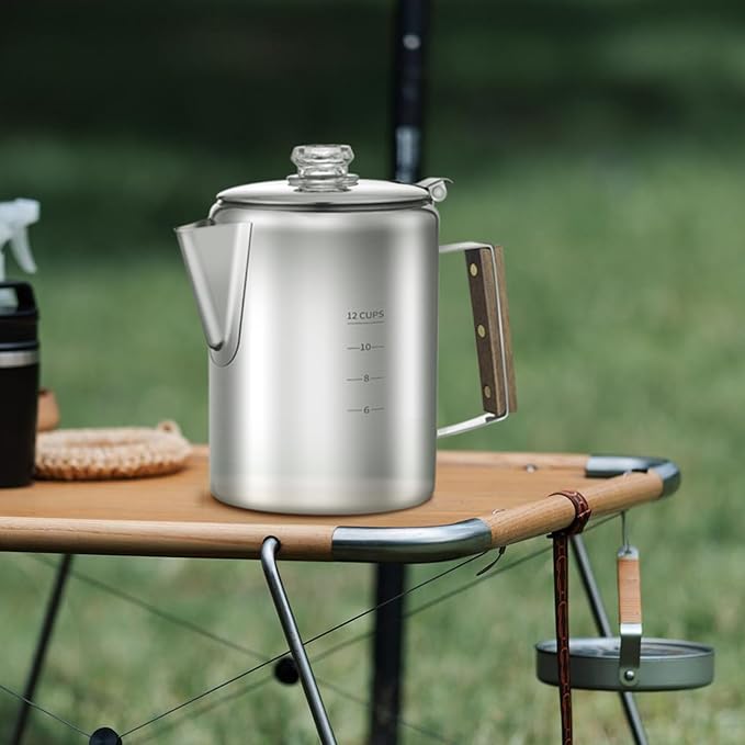 Coffee Percolator with 100pcs Coffee Filters - 12 Cups | Durable Stainless Steel Material Camping Coffee Pot| Brew Coffee On Fire, Grill or Stovetop | Ideal for Home, Camping