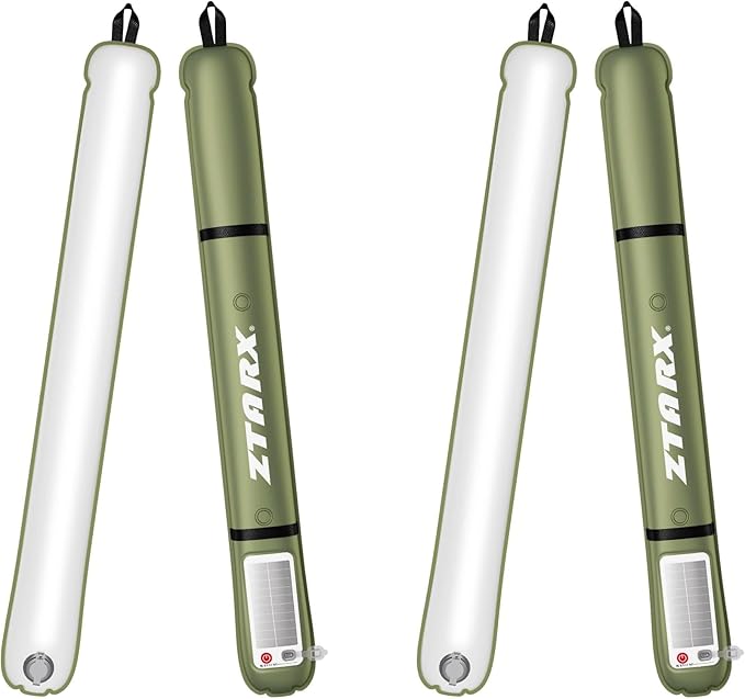 Solar/Type-C Rechargeable Camping Light Bar, IP66 Waterproof LED Tube, TPU Ultralight Electric Light, 2000mAh Foldable Inflatable Outdoor Tent Light for Camping, Hiking, Traveling, Party (Green 2 PCS)