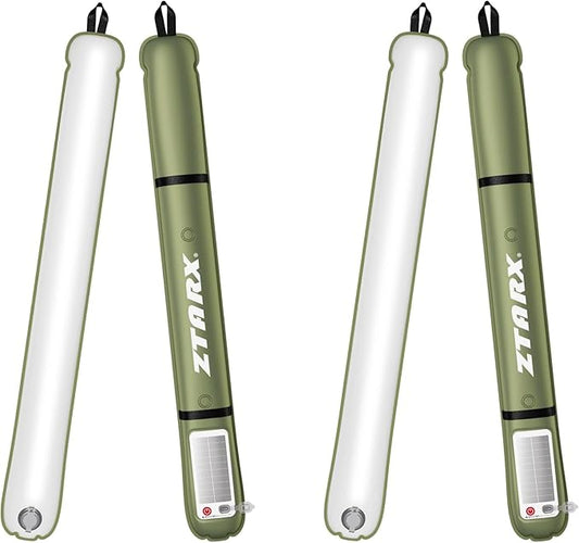 Solar/Type-C Rechargeable Camping Light Bar, IP66 Waterproof LED Tube, TPU Ultralight Electric Light, 2000mAh Foldable Inflatable Outdoor Tent Light for Camping, Hiking, Traveling, Party (Green 2 PCS)