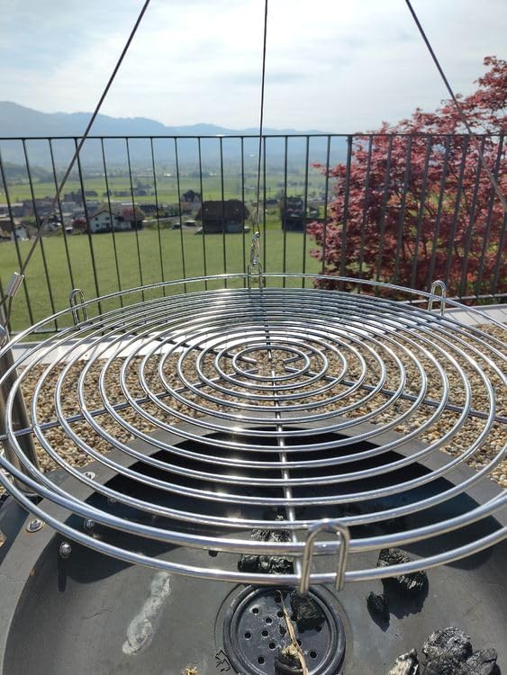 20-Inch Large Cooking Grill Basket with Chain for Outdoor Campfire Swing Grill