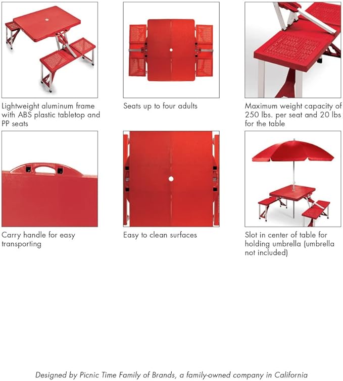 PICNIC TIME NCAA Ohio State Buckeyes Folding Picnic Table - Camping Table - Outdoor Table with Umbrella Hole, (Black)