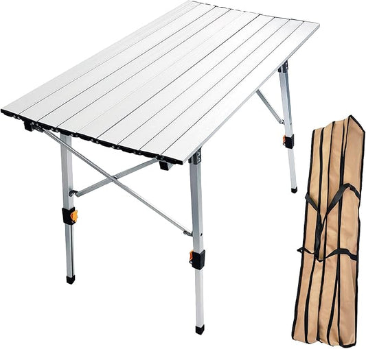 CampLand Aluminum Table Height Adjustable Folding Table Camping Outdoor Lightweight for Camping, Beach, Backyards, BBQ, Party