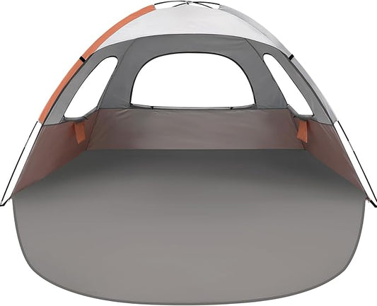 NXONE Beach Tent Sun Shade Shelter for 6 Person with UV Protection, Extended Floor, 3 Mesh Roll Up Windows & 8.5mm Fiberglass Rods丨Carry Bag Included (Orange White)