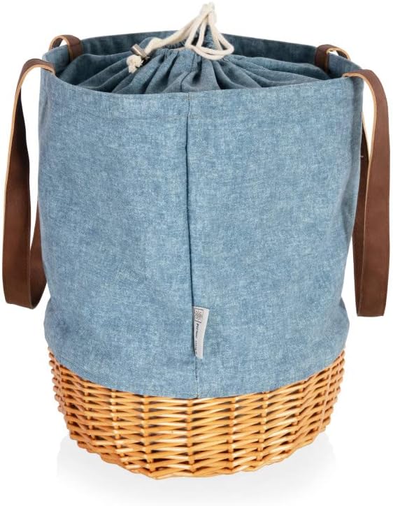 PICNIC TIME Coronado Canvas and Willow Basket Tote, Picnic Tote Bag, Beach Tote