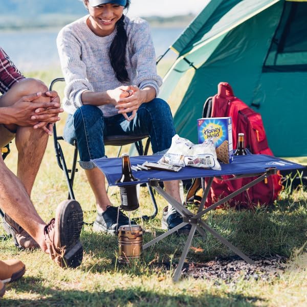 Wakeman Camp Table - Outdoor Folding Table with 4 Cupholders and Carrying Bag for Camping, Beach, Picnic, Sporting Events, and More Outdoors