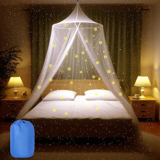 Mosquito Net for Bed, Large White Bed Canopy for Girls, Hanging Bed Net, Ideal for Bedroom Decorative, Travel with Storage Bag (Snowflake)