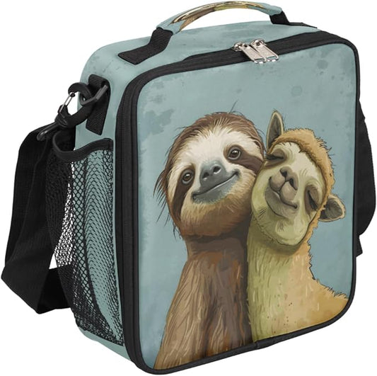 cfpolar Cute Llama and Sloth Lunch Box for Boys Girls, Insulated Lunch Bags for Kids Reusable Mini Cooler Lunch Tote Lunchbox Thermal Meal Tote Kit with Shoulder Strap for Work School Picnic